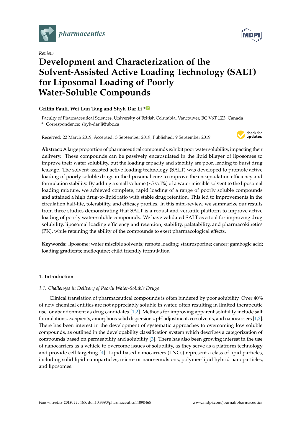 For Liposomal Loading of Poorly Water-Soluble Compounds