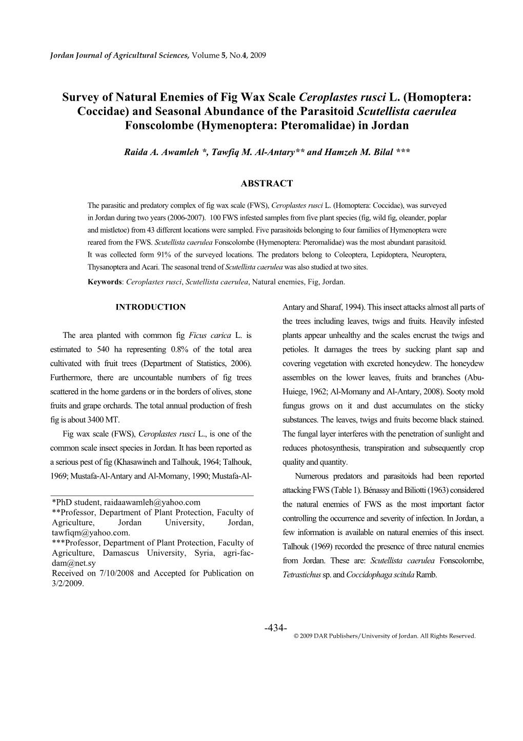 Survey of Natural Enemies of Fig Wax Scale Ceroplastes Rusci L