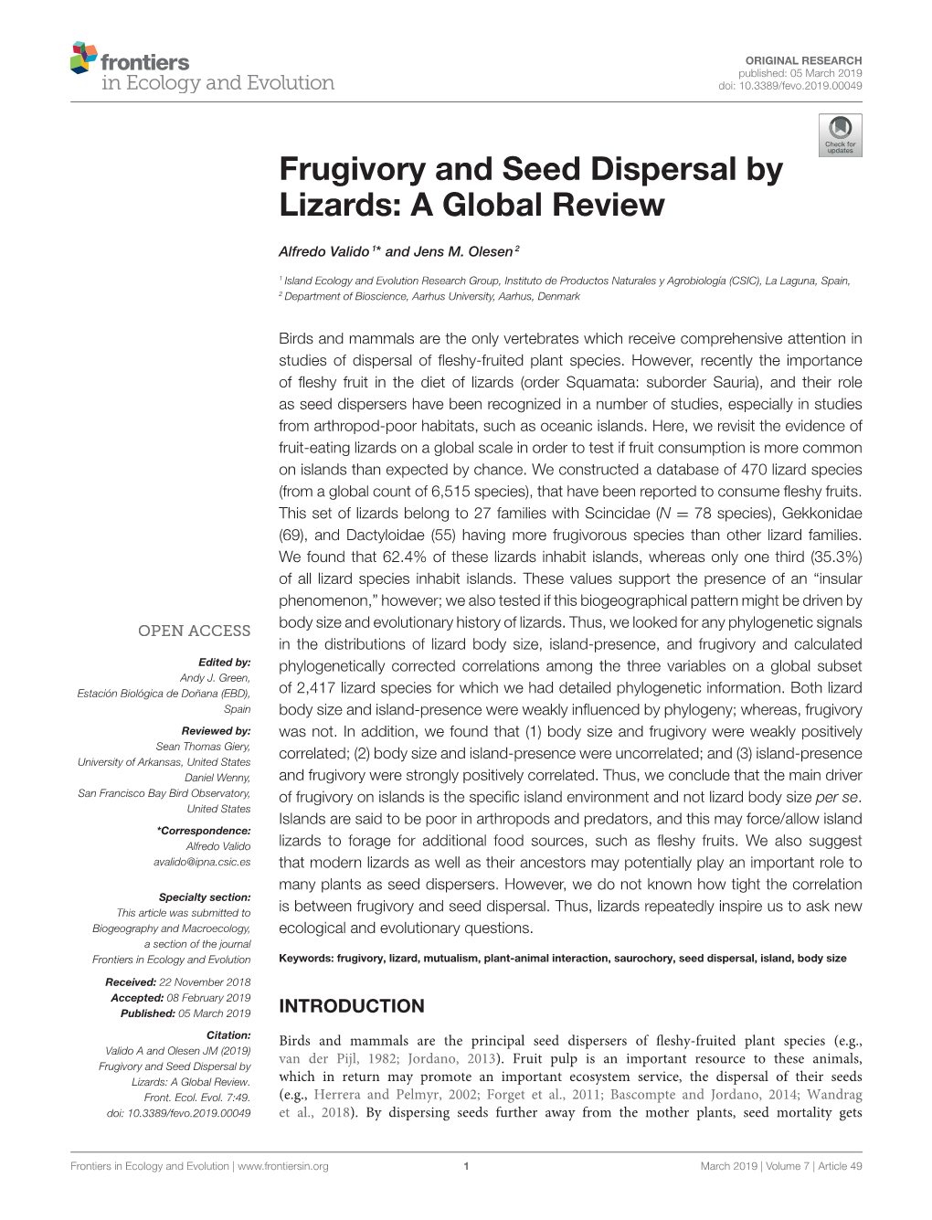 Frugivory and Seed Dispersal by Lizards: a Global Review