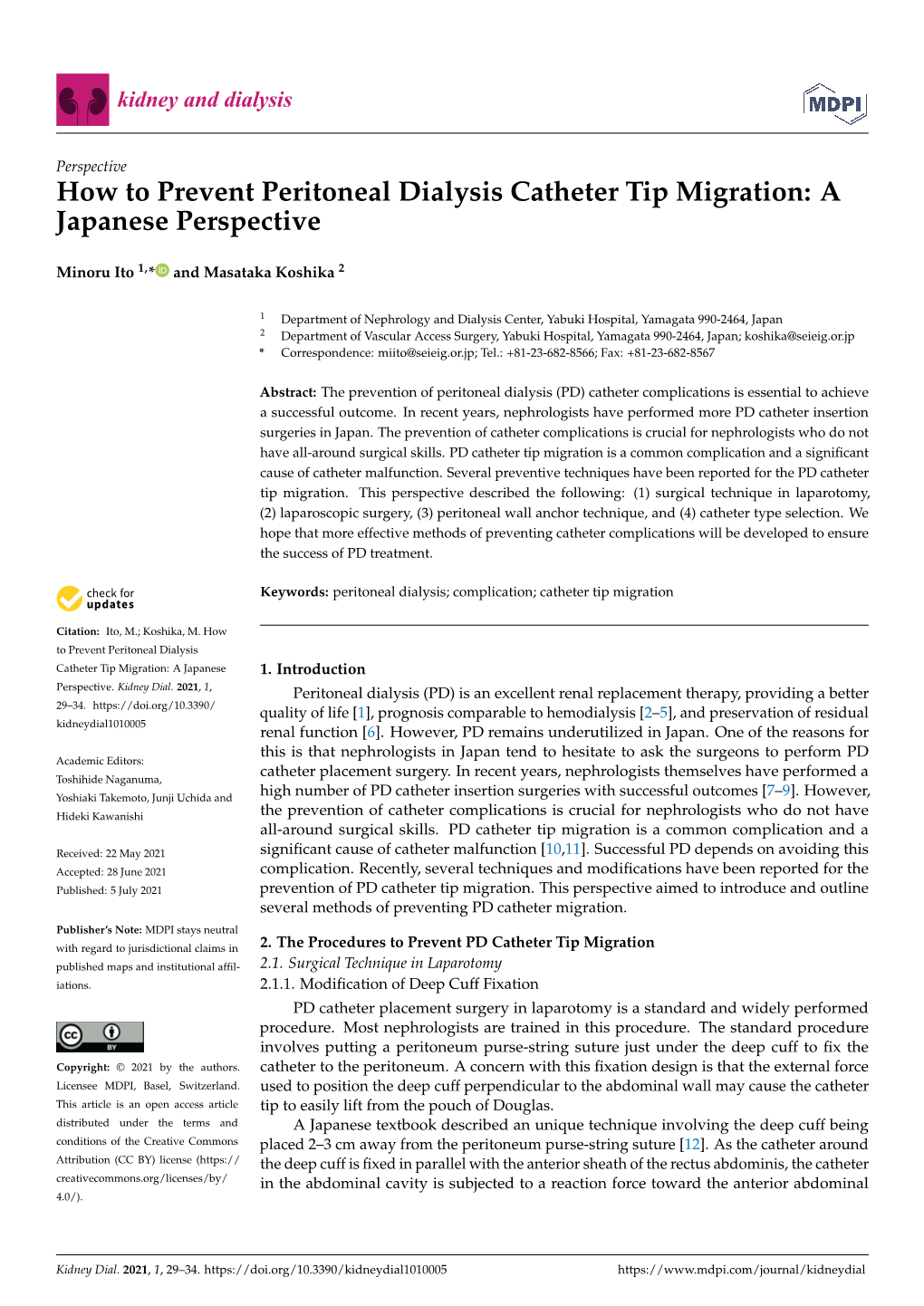 How to Prevent Peritoneal Dialysis Catheter Tip Migration: a Japanese Perspective