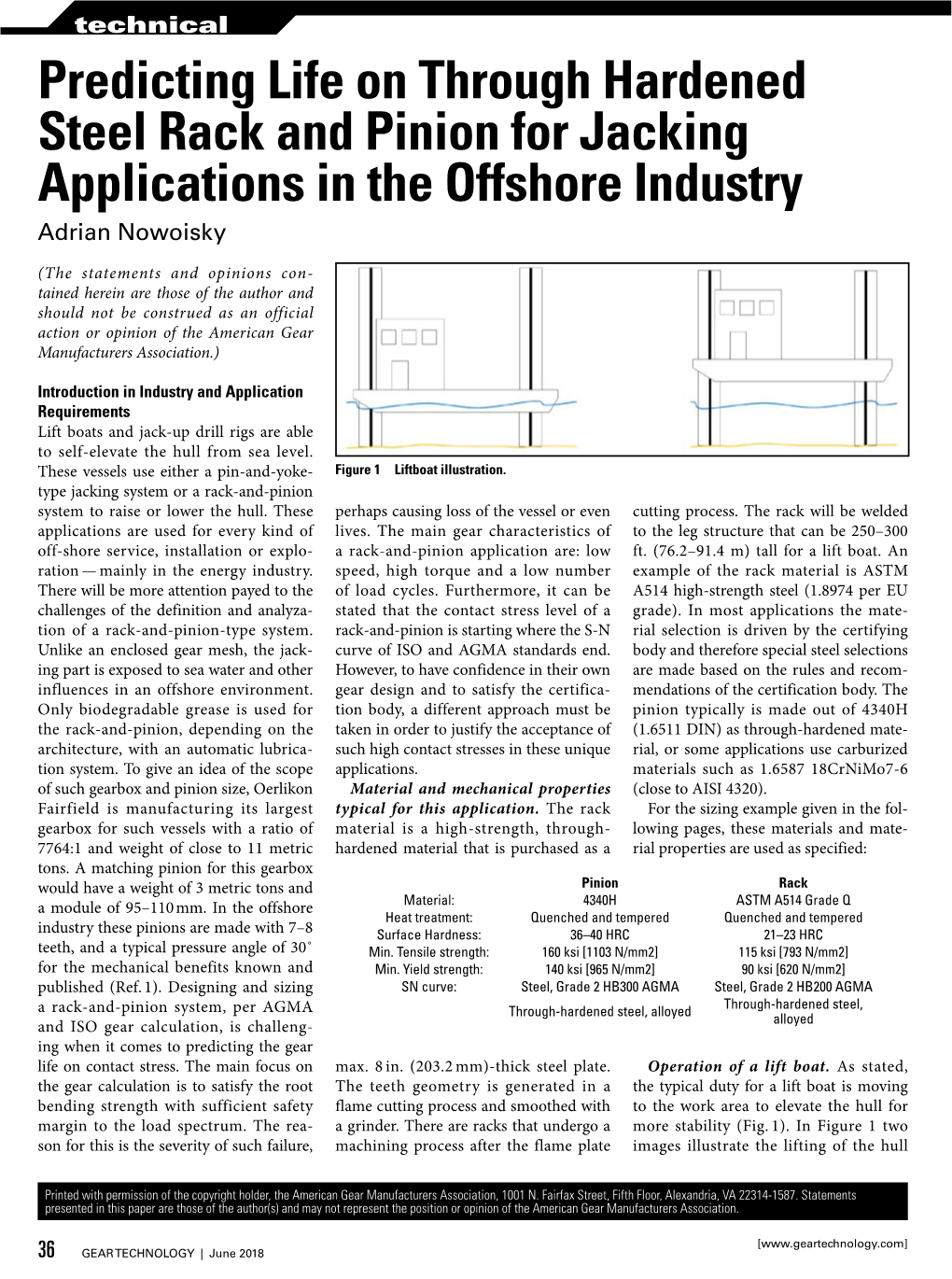 Predicting Life on Through Hardened Steel Rack and Pinion for Jacking Applications in the Offshore Industry Adrian Nowoisky