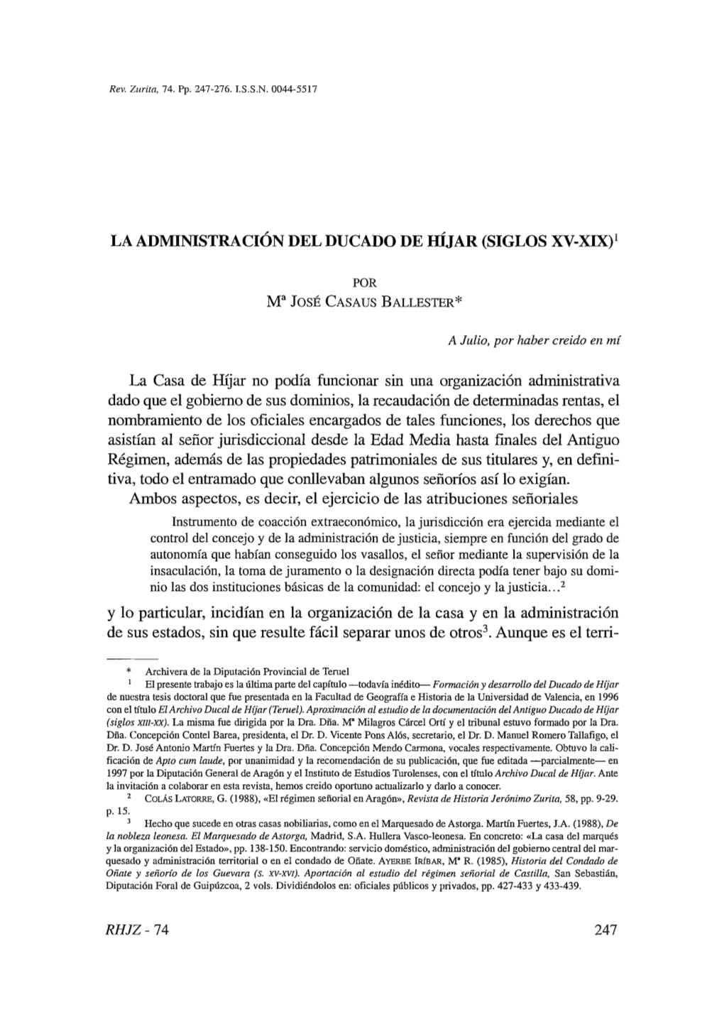 La Administración Del Ducado De Híjar (Siglos Xv-Xix)1