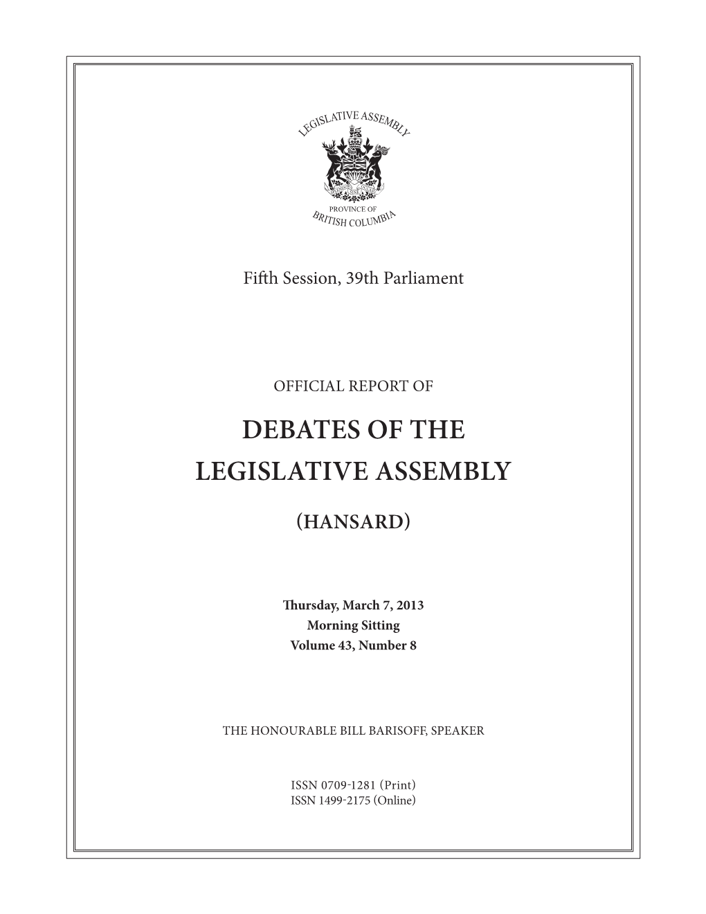 Debates of the Legislative Assembly