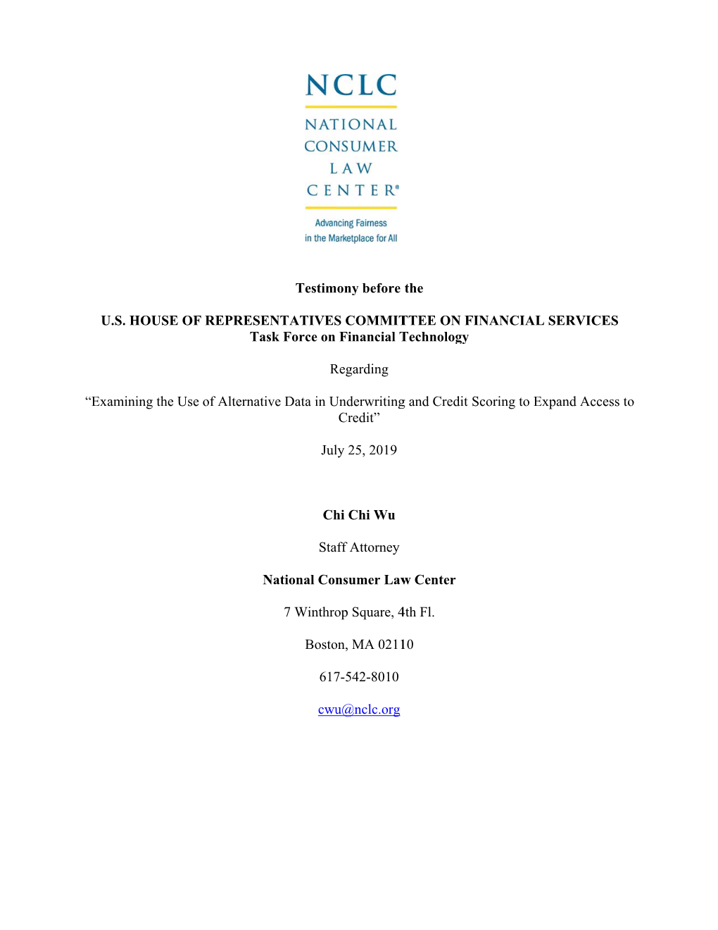 Examining the Use of Alternative Data in Underwriting and Credit Scoring to Expand Access to Credit”