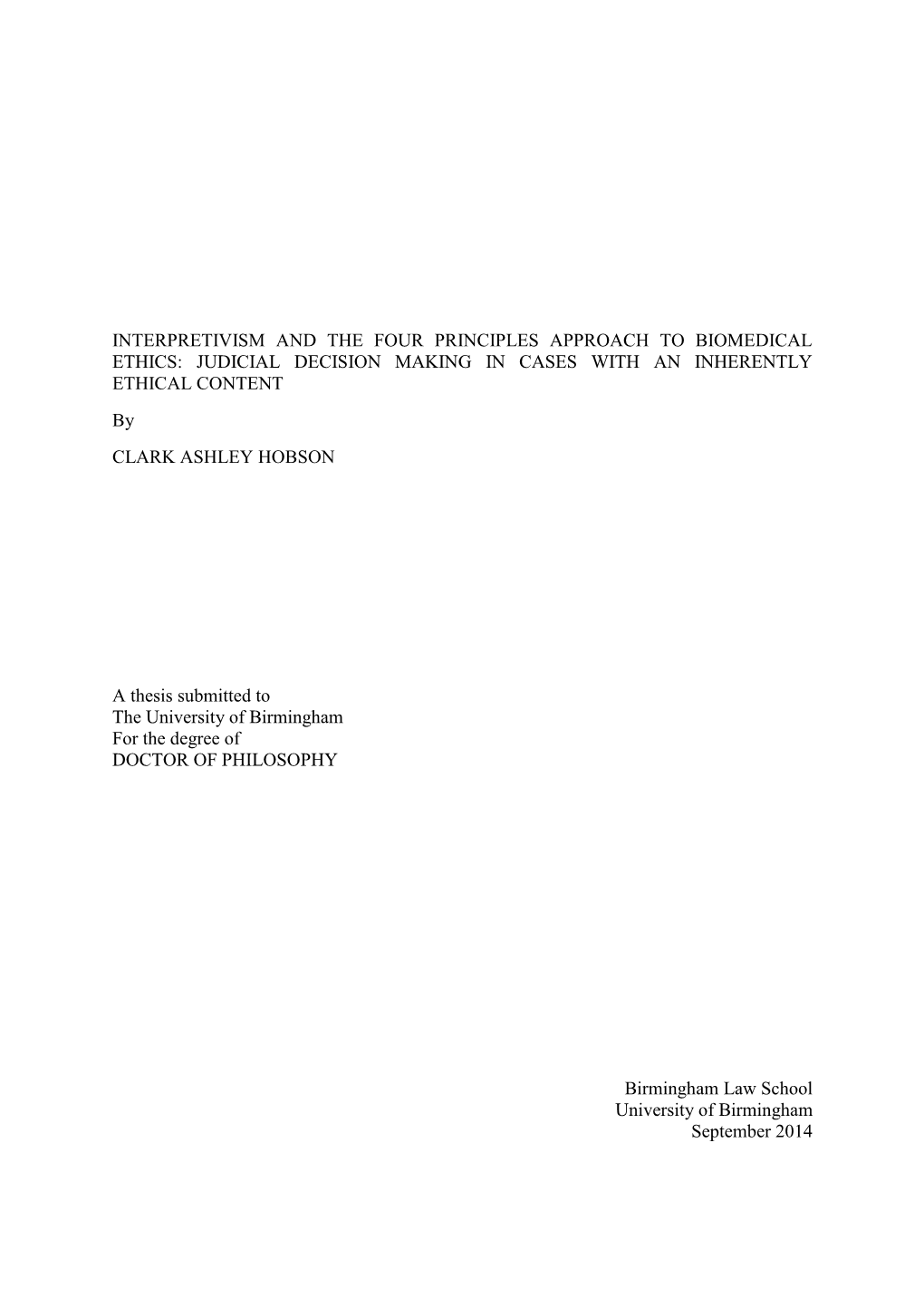 JUDICIAL DECISION MAKING in CASES with an INHERENTLY ETHICAL CONTENT by CLARK ASHLEY HOBSON