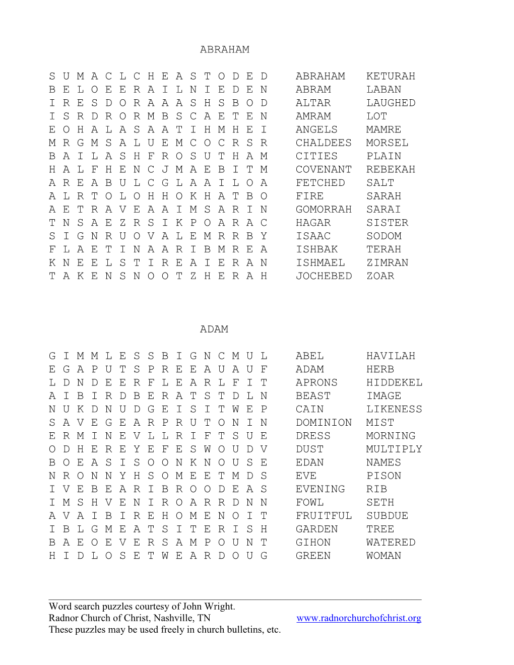 General Bible Word Search Puzzles