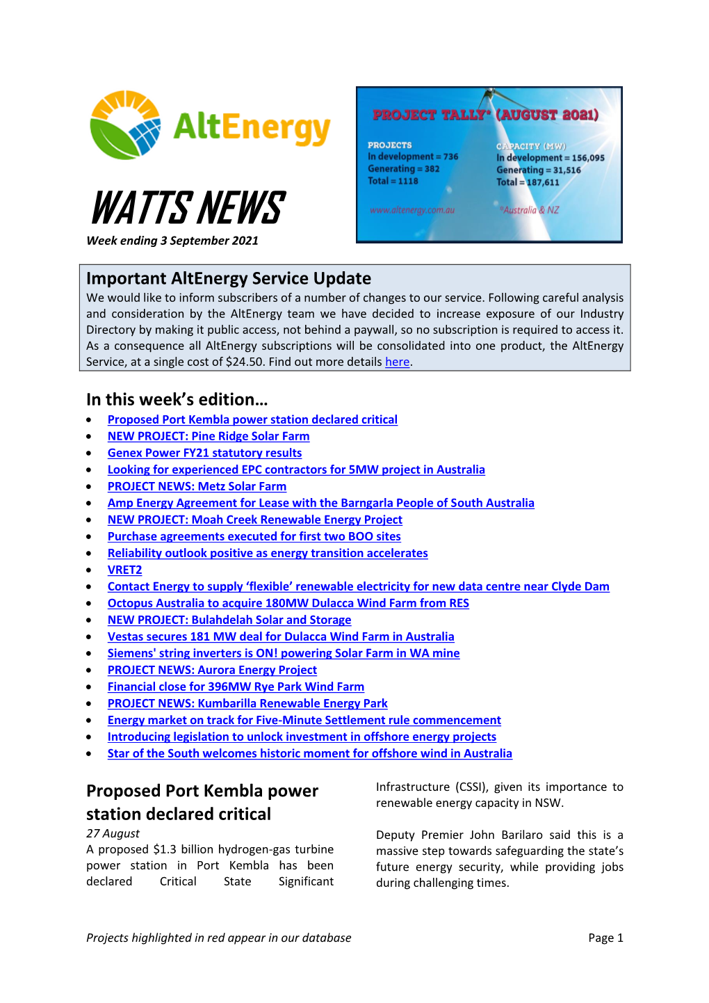 WATTS NEWS Week Ending 3 September 2021