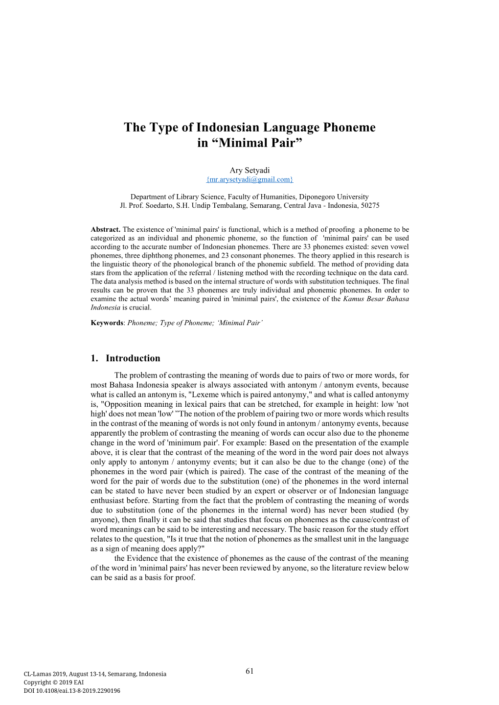 The Type of Indonesian Language Phoneme in “Minimal Pair”