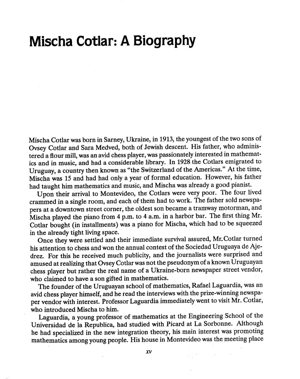 Mischa Cotlar: a Biography