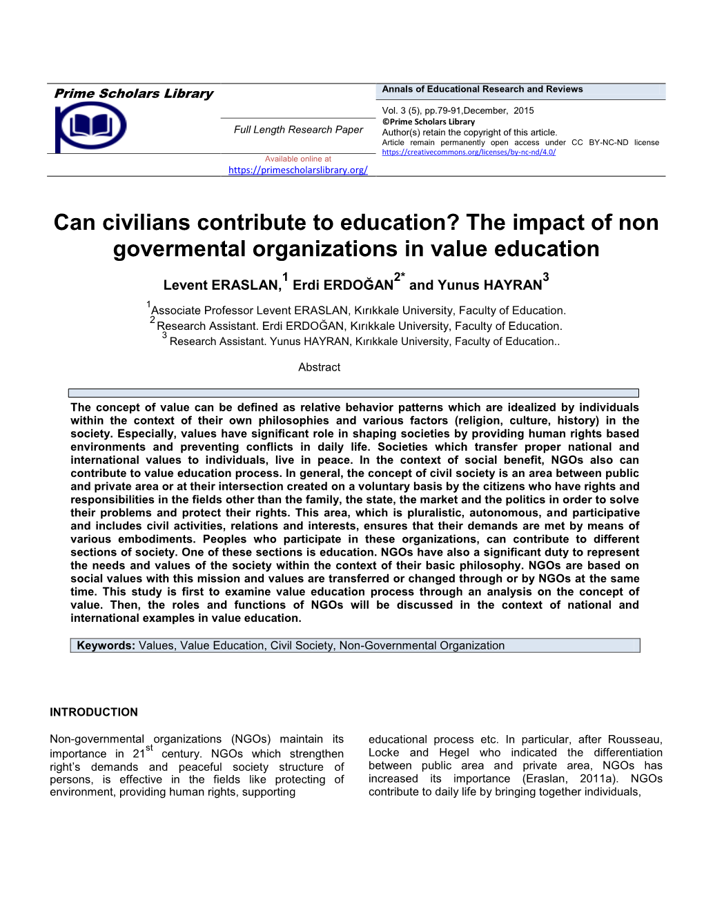 The Impact of Non Govermental Organizations in Value Education