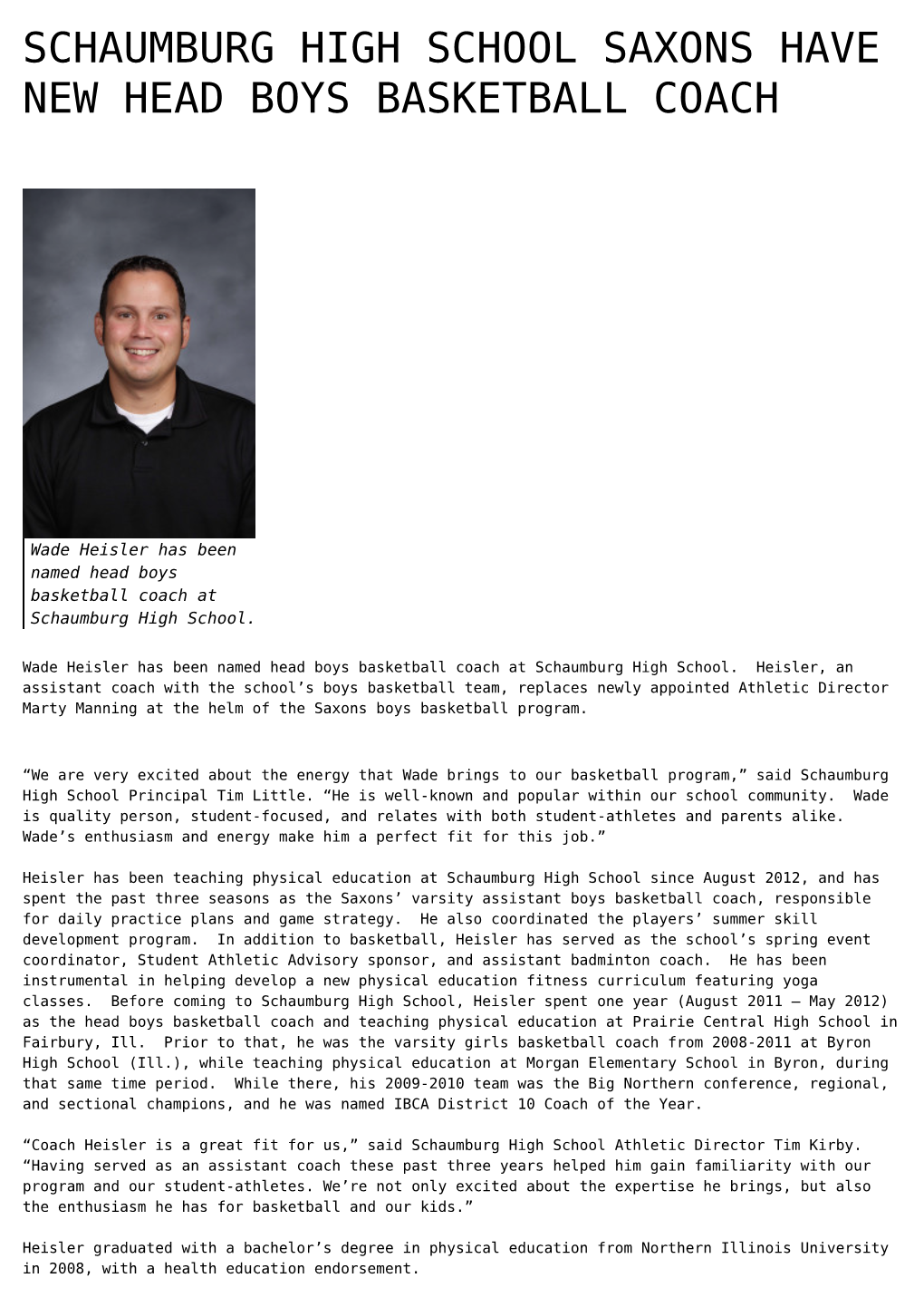 Schaumburg High School Saxons Have New Head Boys Basketball Coach