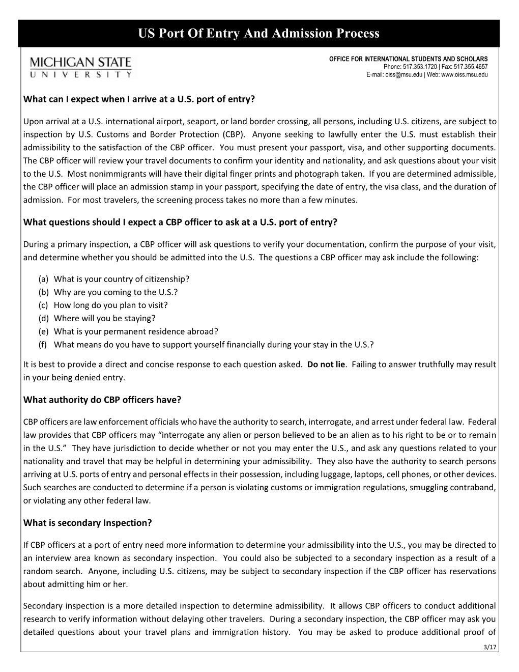 US Port of Entry and Admission Process