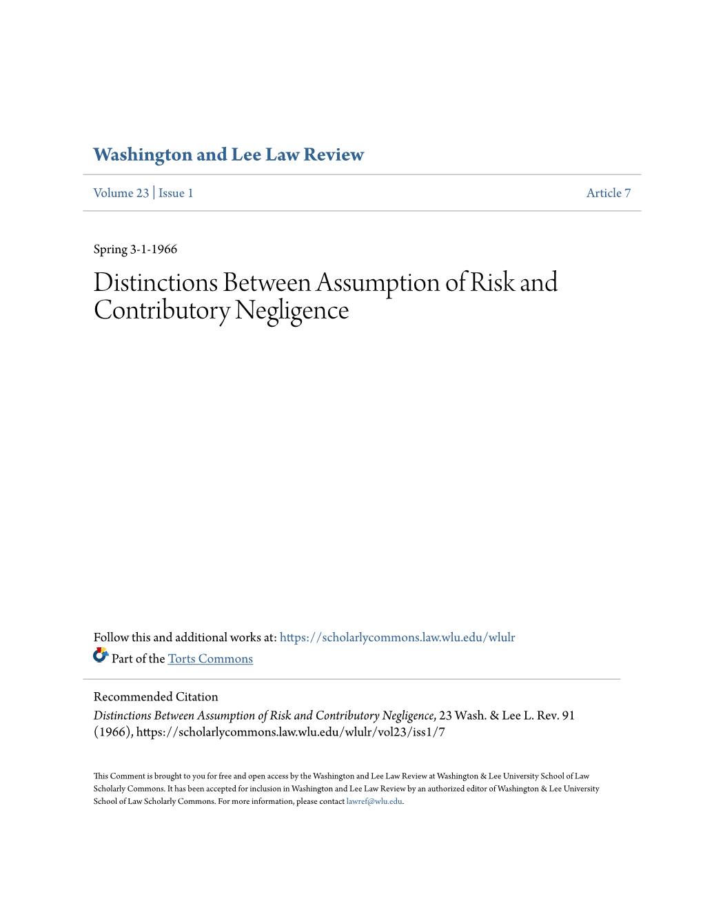 Distinctions Between Assumption of Risk and Contributory Negligence