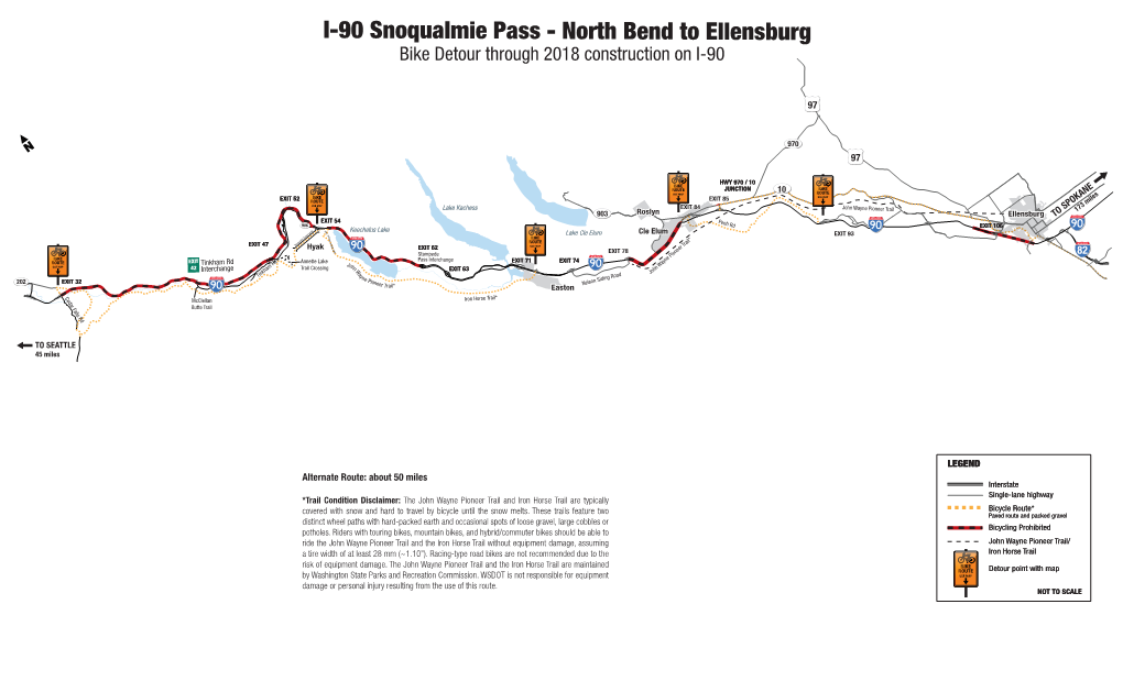 I-90 Snoqualmie Pass - North Bend to Ellensburg Bike Detour Through 2018 Construction on I-90