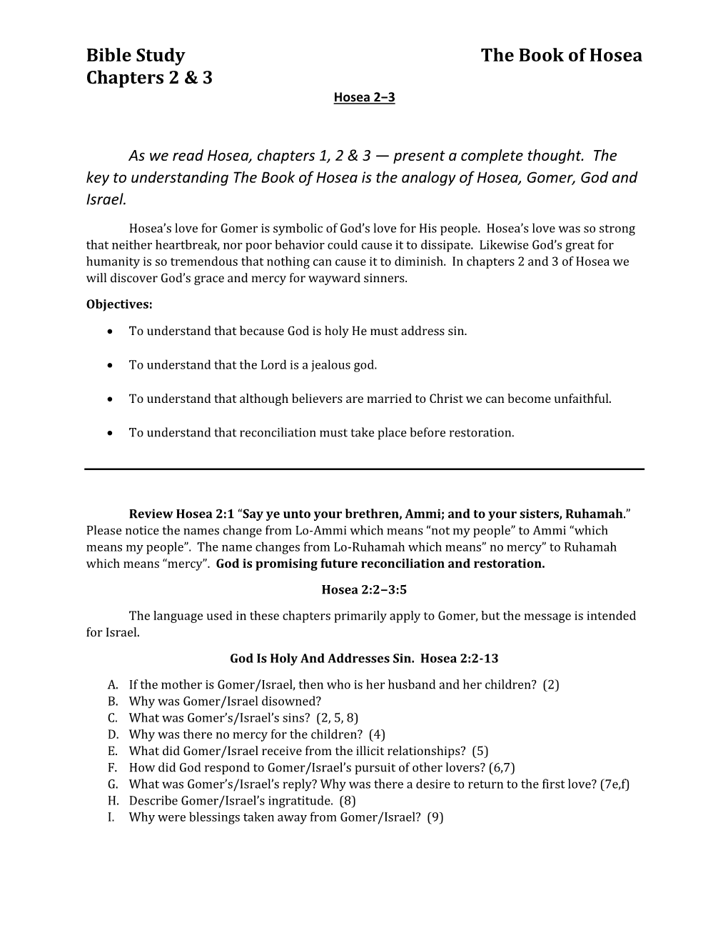 Bible Study the Book of Hosea Chapters 2 & 3