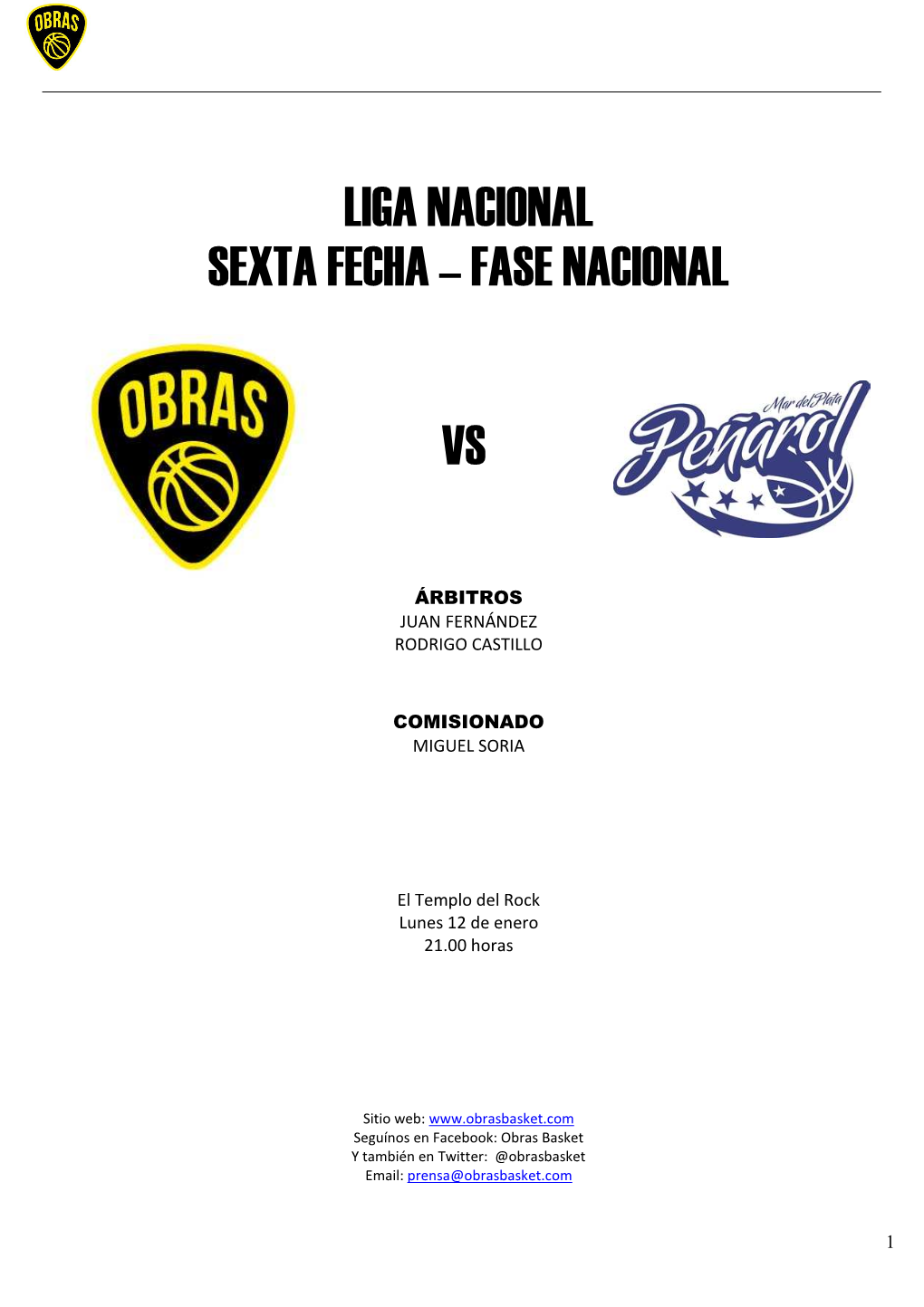 Liga Nacional Sexta Fecha – Fase Nacional Vs