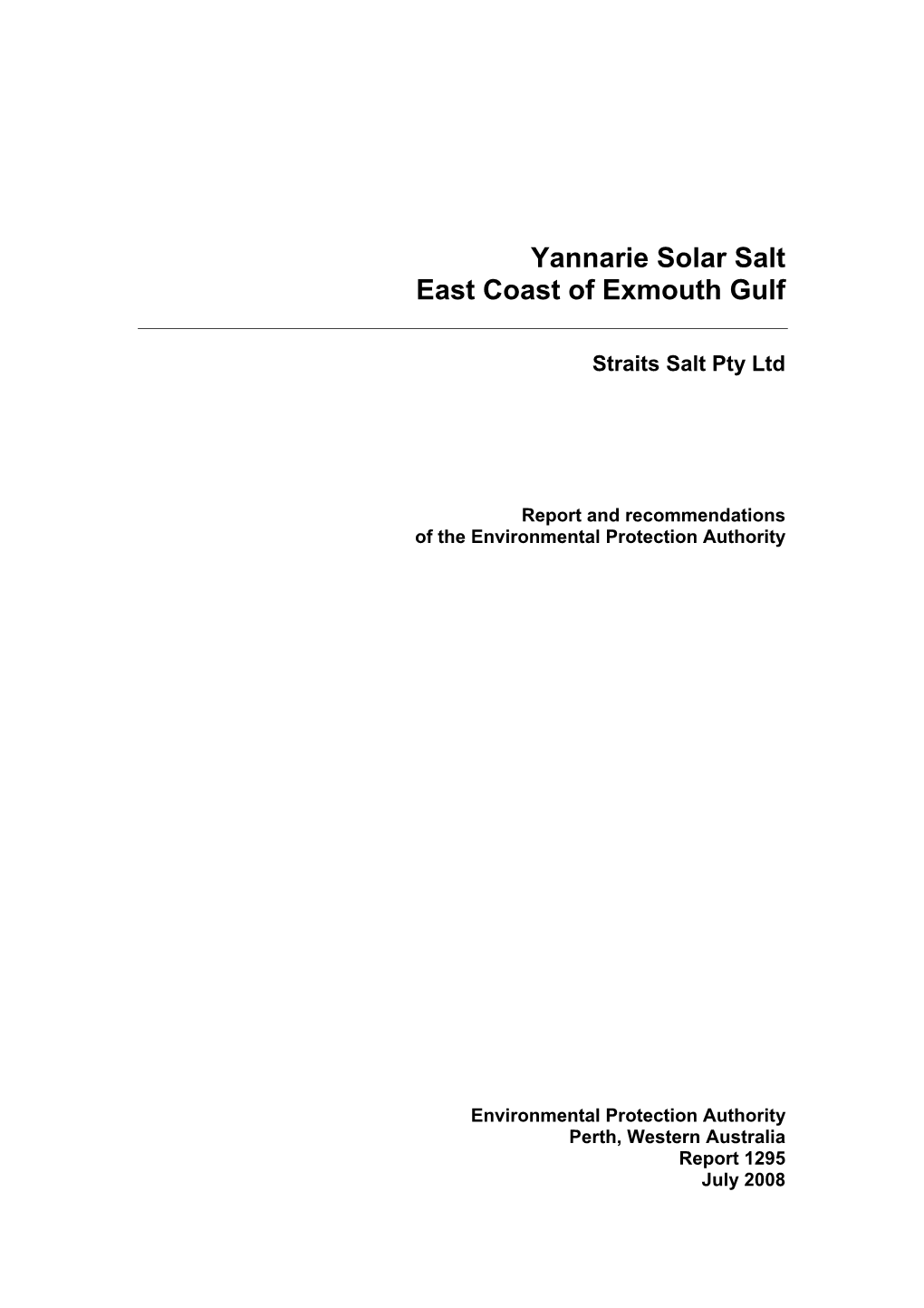 Yannarie Solar Salt East Coast of Exmouth Gulf
