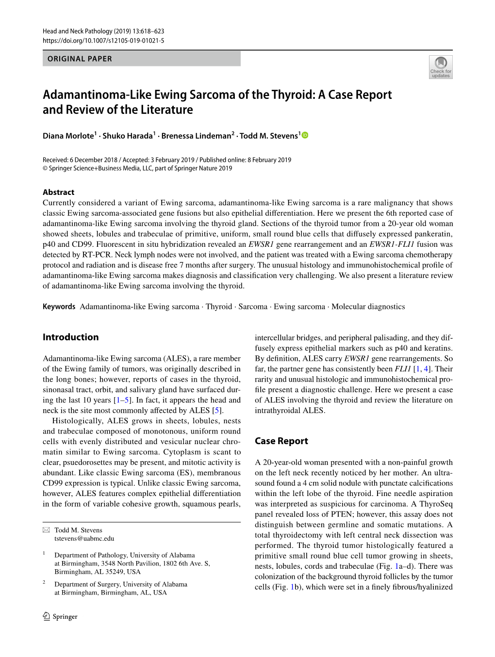 Adamantinoma-Like Ewing Sarcoma of the Thyroid: a Case Report and Review of the Literature