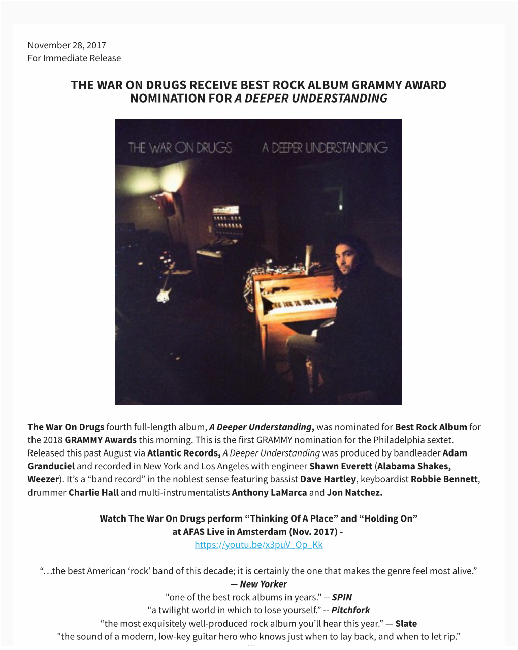 The War on Drugs a Deeper Understanding Nominated for Best