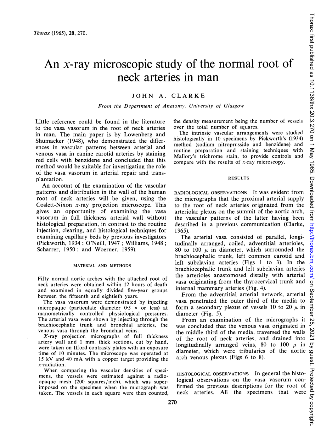 An X-Ray Microscopic Study of the Normal Root of Neck Arteries in Man