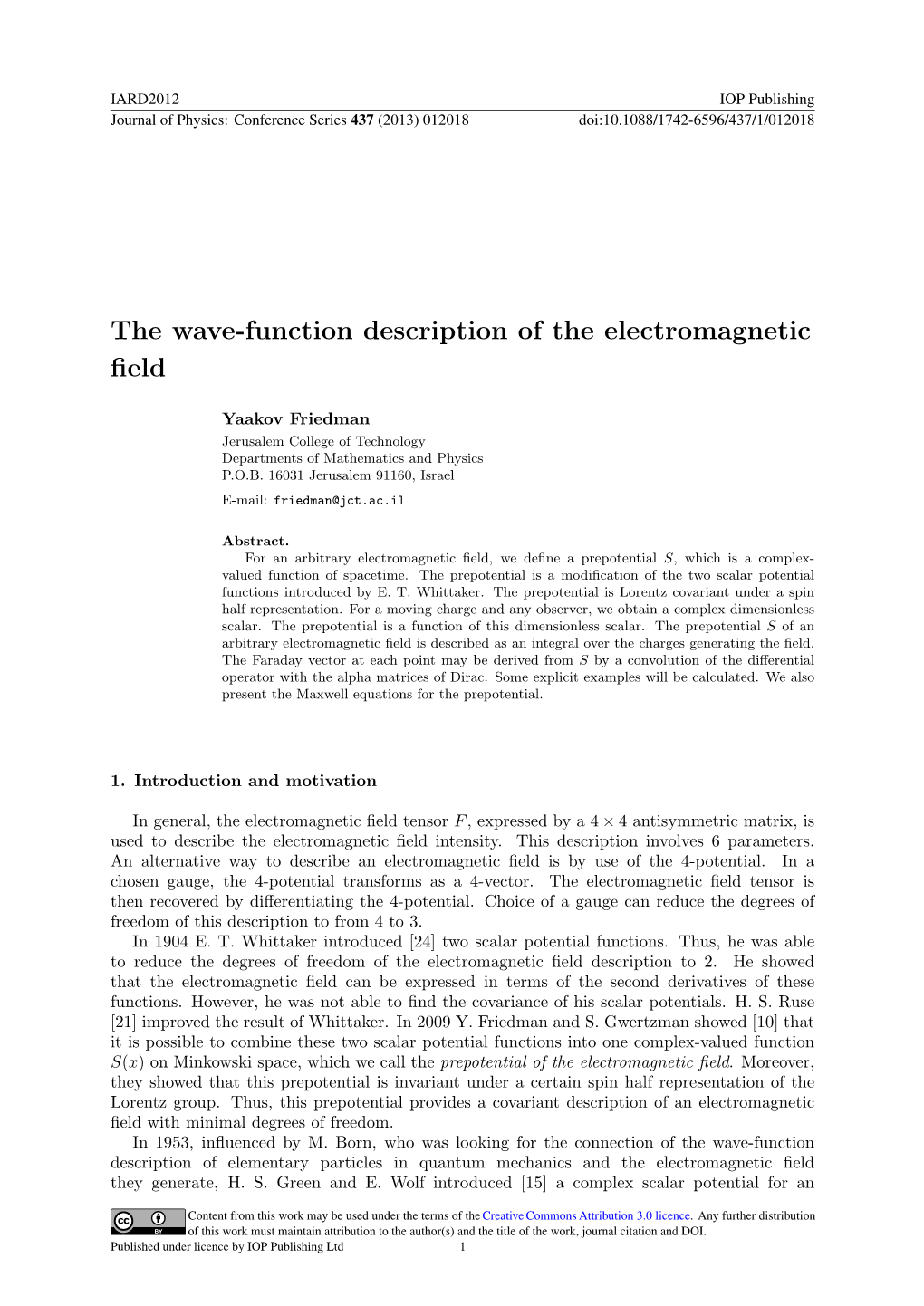 The Wave-Function Description of the Electromagnetic Field