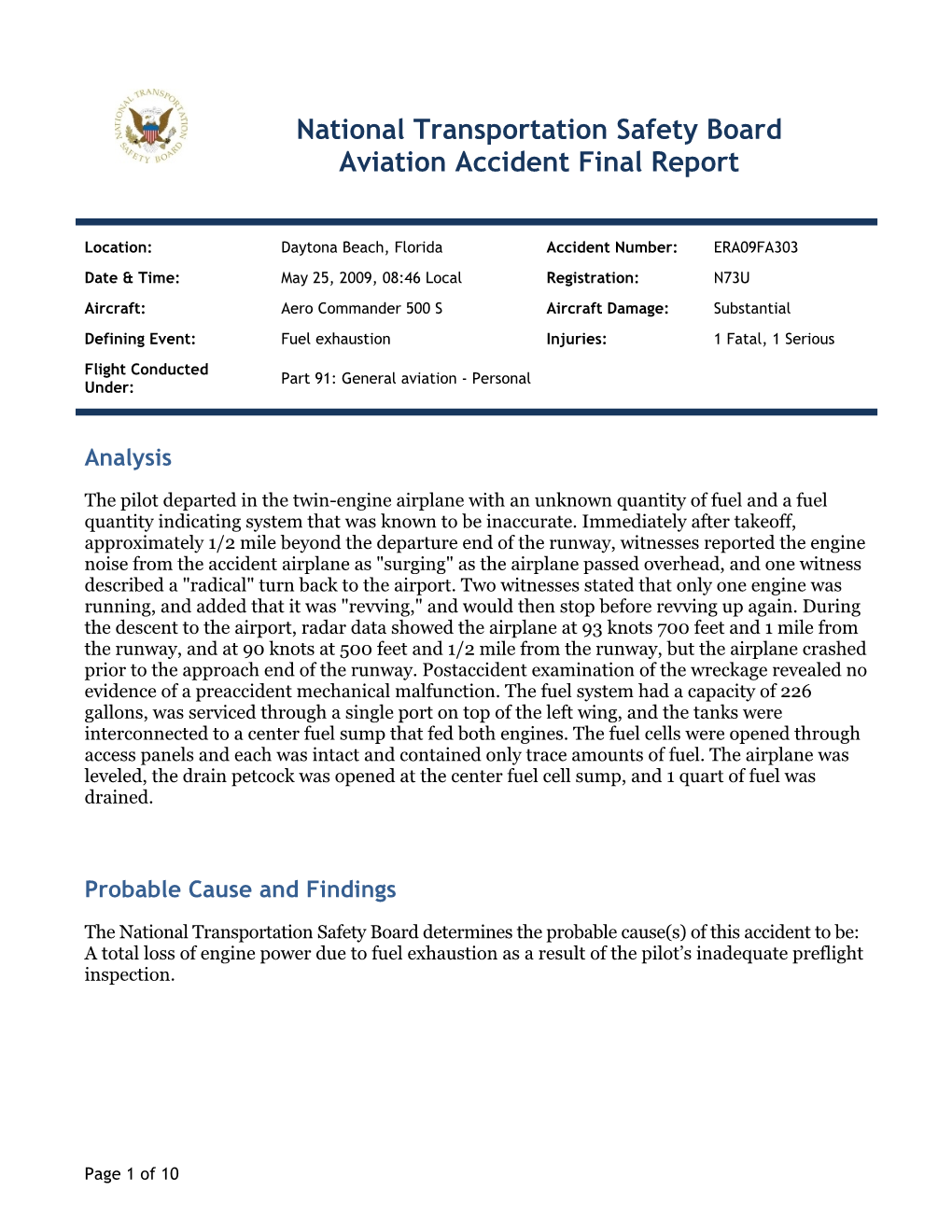 National Transportation Safety Board Aviation Accident Final Report