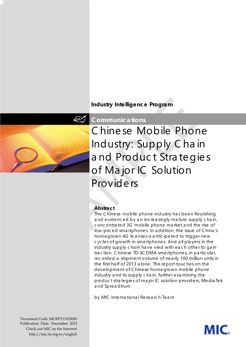 Chinese Mobile Phone Industry: Supply Chain and Product Strategies of Major IC Solution Providers ______I