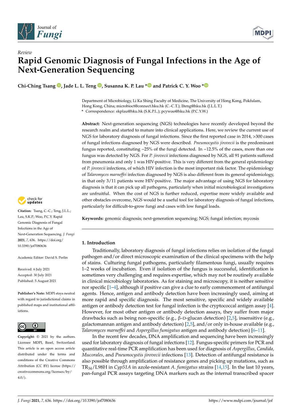 Rapid Genomic Diagnosis of Fungal Infections in the Age of Next-Generation Sequencing