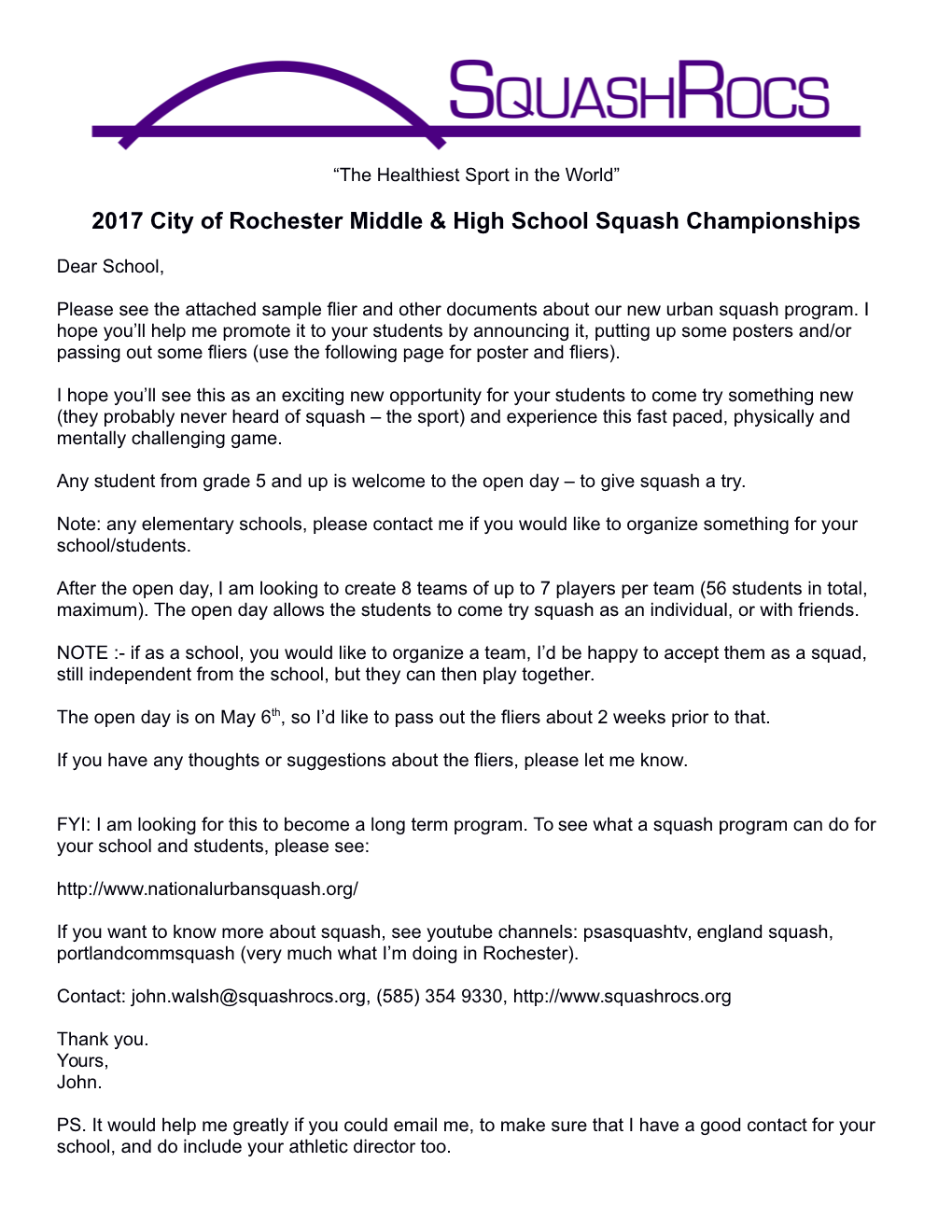 2017 City of Rochester Middle & High School Squash Championships