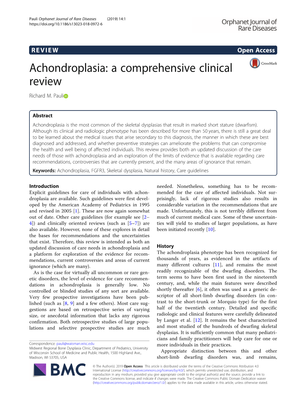 Achondroplasia: a Comprehensive Clinical Review Richard M