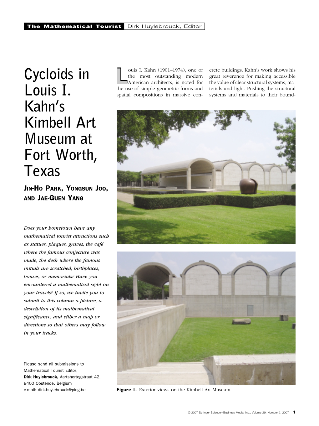 Cycloids in Louis I. Kahn's Kimbell Art Museum at Fort Worth, Texas
