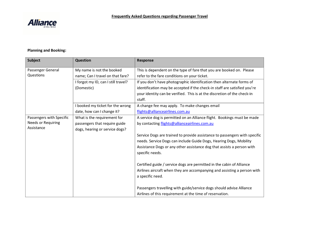 Frequently Asked Questions Regarding Passenger Travel