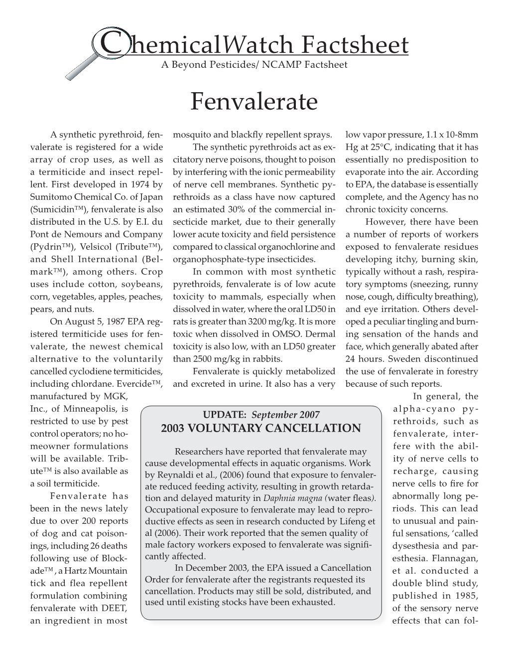 Fenvalerate C Hemicalwatch Factsheet