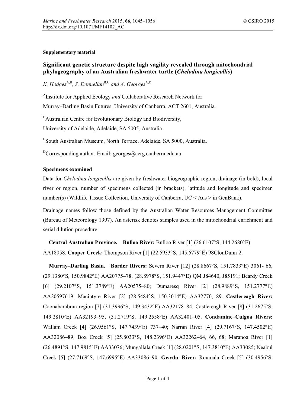 Significant Genetic Structure Despite High Vagility Revealed Through Mitochondrial Phylogeography of an Australian Freshwater Turtle (Chelodina Longicollis)