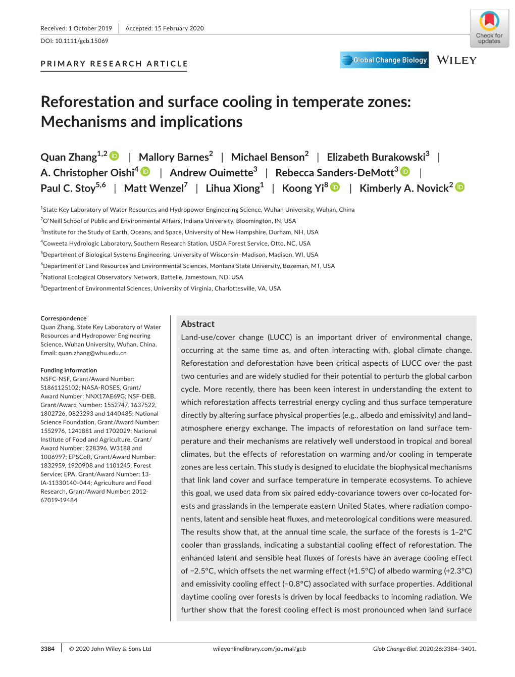 Reforestation and Surface Cooling in Temperate Zones: Mechanisms and Implications