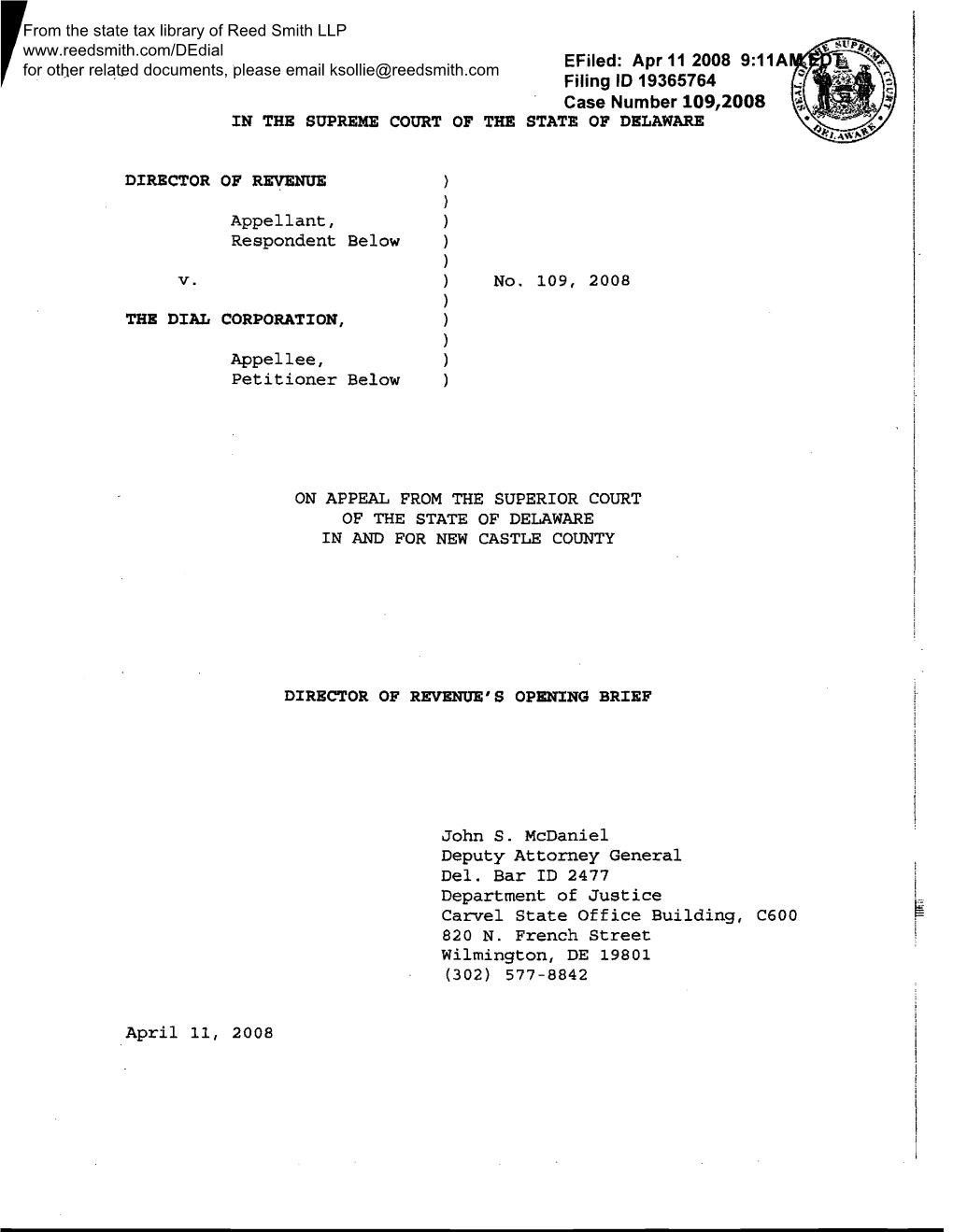 Efiled: Apr 11 2008 9:Lla Filing ID 19365764 Case