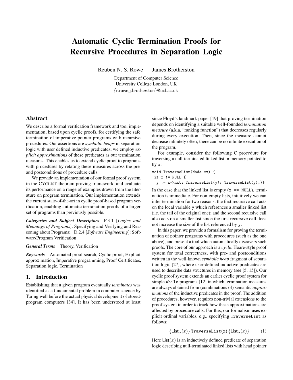 Automatic Cyclic Termination Proofs for Recursive Procedures in Separation Logic