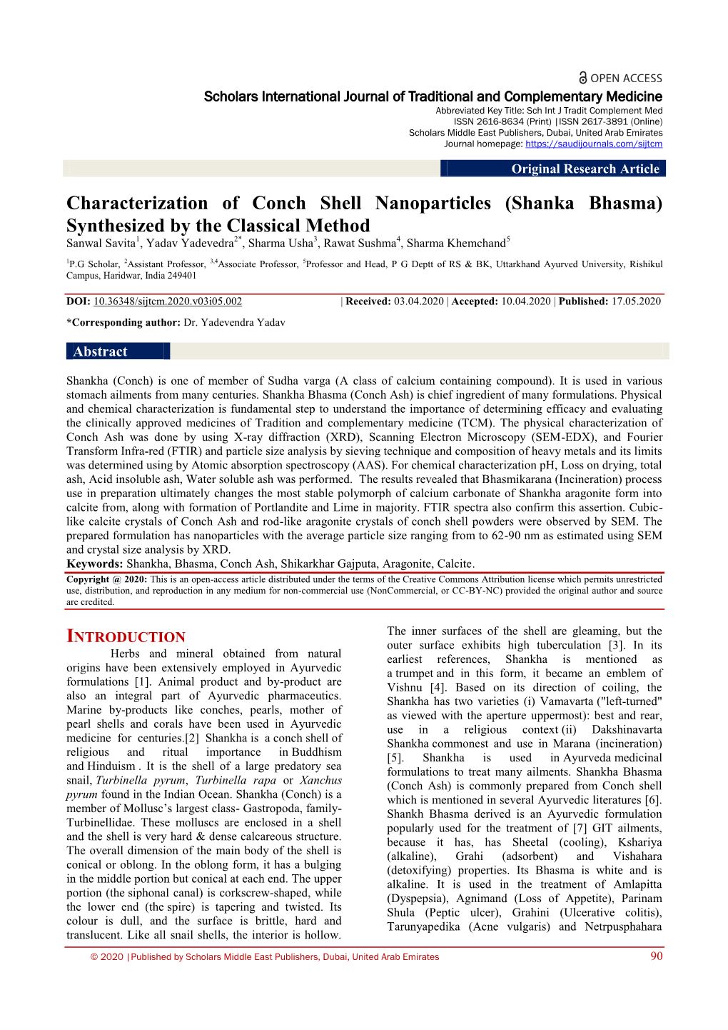 Characterization of Conch Shell Nanoparticles (Shanka Bhasma