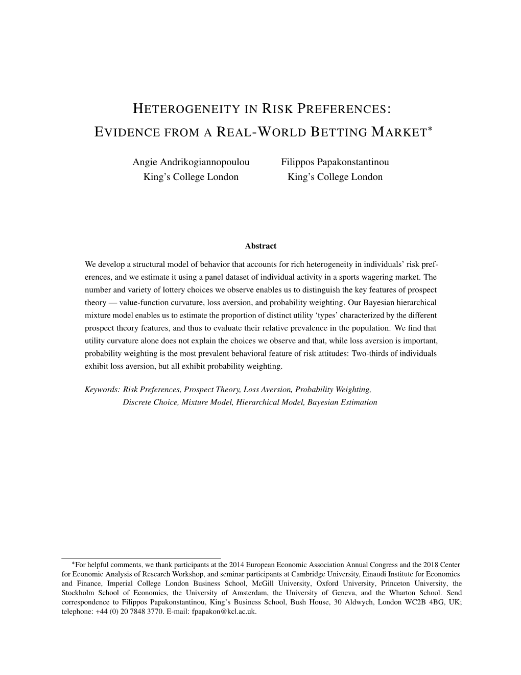 Heterogeneity in Risk Preferences: Evidence from a Real-World Betting