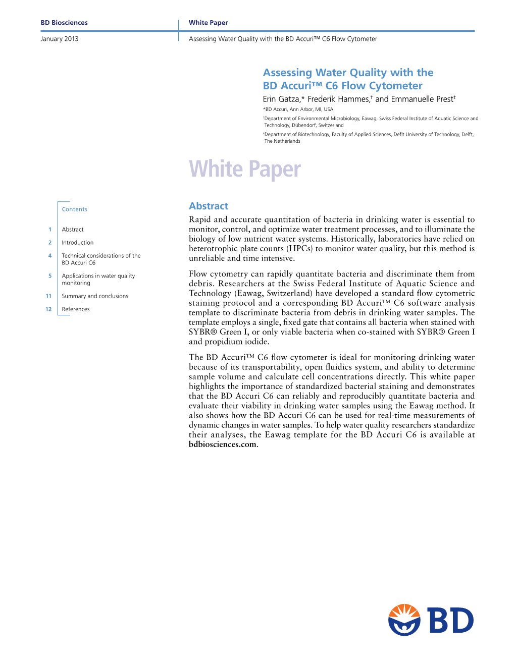 Assessing Water Quality with the BD Accuri™ C6 Flow Cytometer White