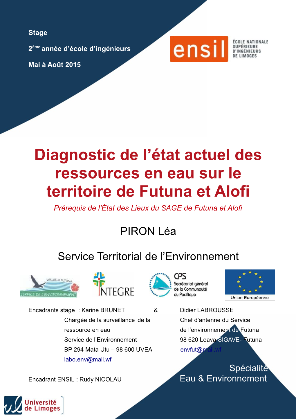 Diagnostic De L'état Actuel Des Ressources En Eau Sur Le Territoire