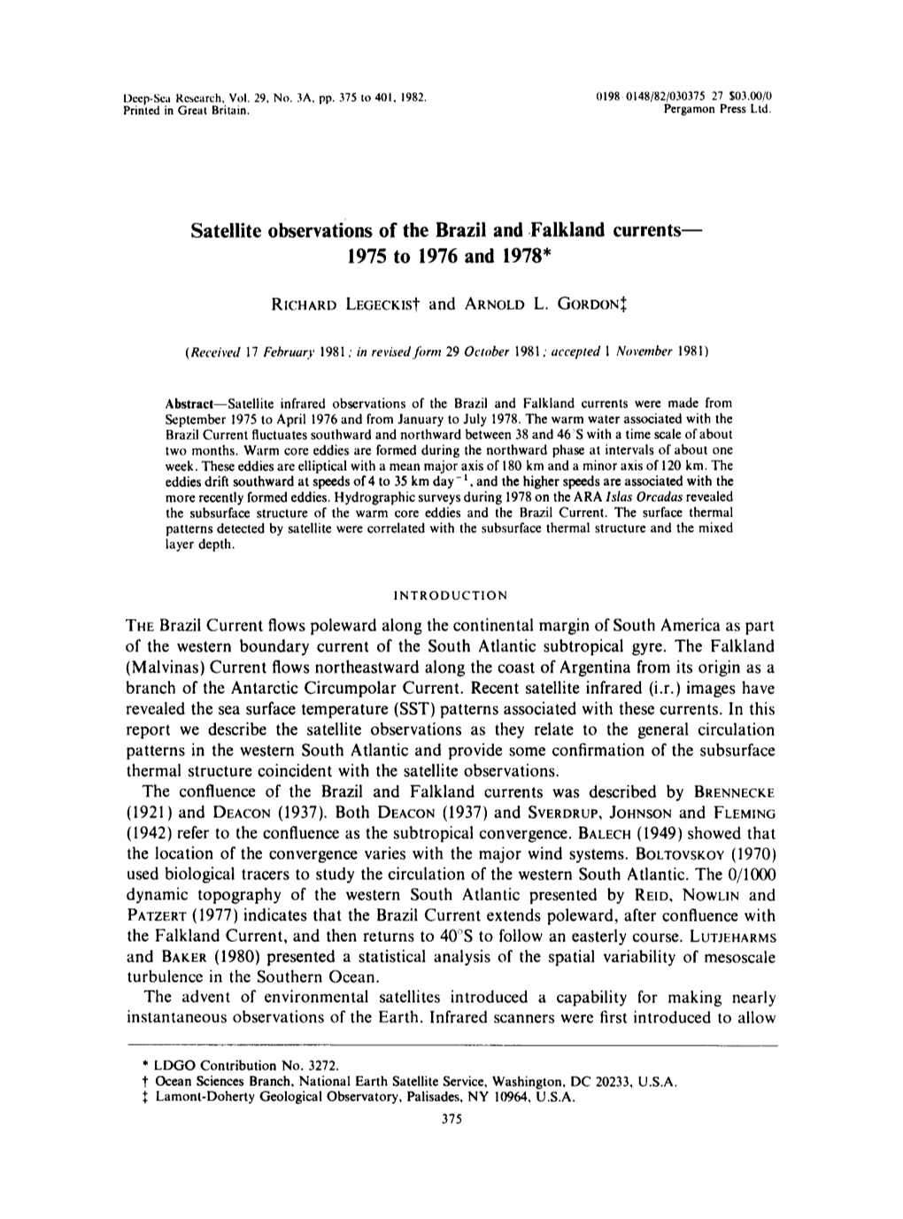 Satellite Observations of the Brazil and .Falkland Currents-- 1975 to 1976 and 1978