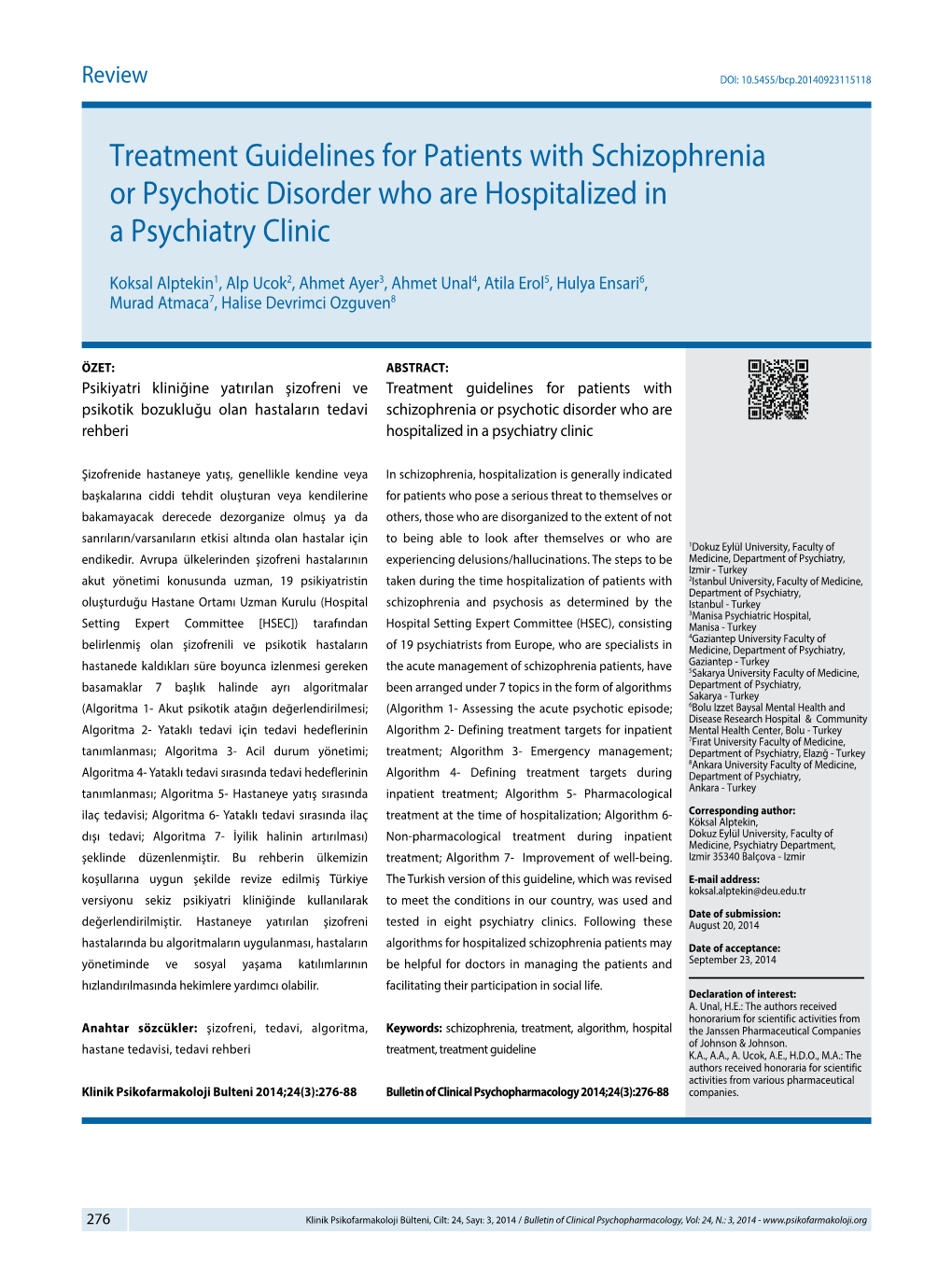 Treatment Guidelines for Patients with Schizophrenia Or Psychotic Disorder Who Are Hospitalized in a Psychiatry Clinic