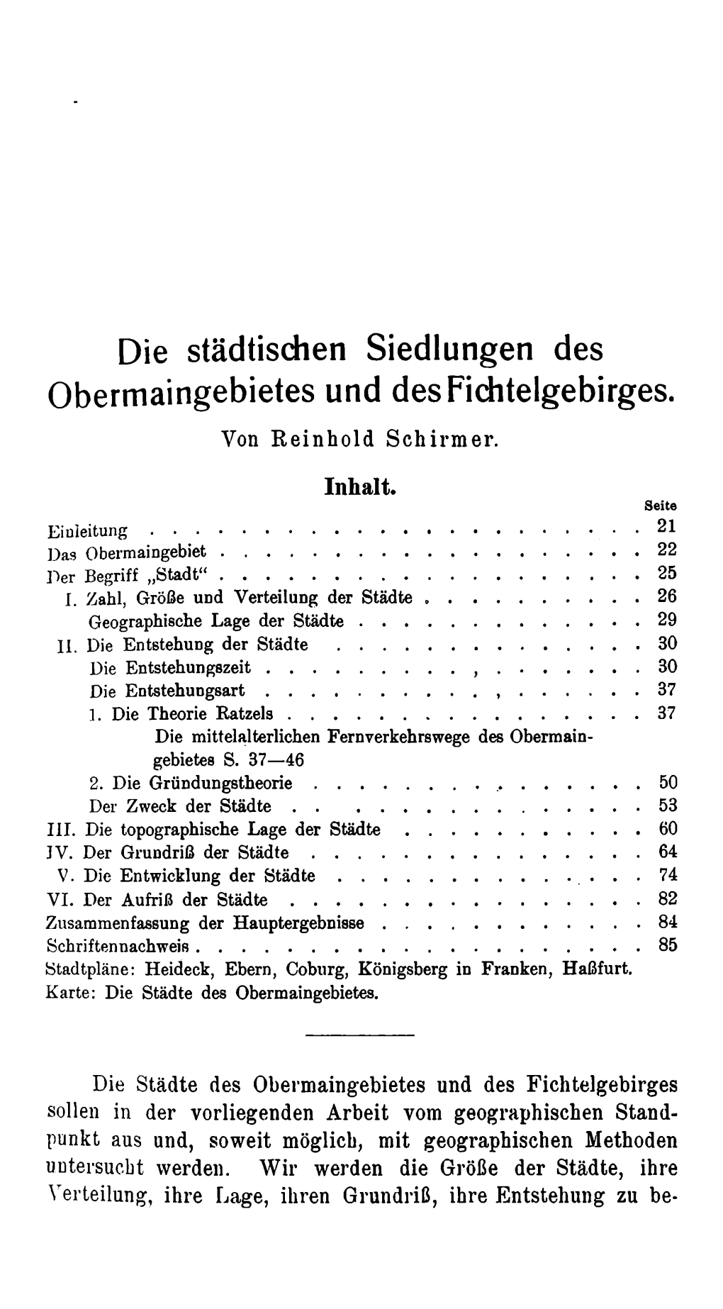 Die Städtischen Siedlungen Des Obermaingebietes Und Des Fichtelgebirges