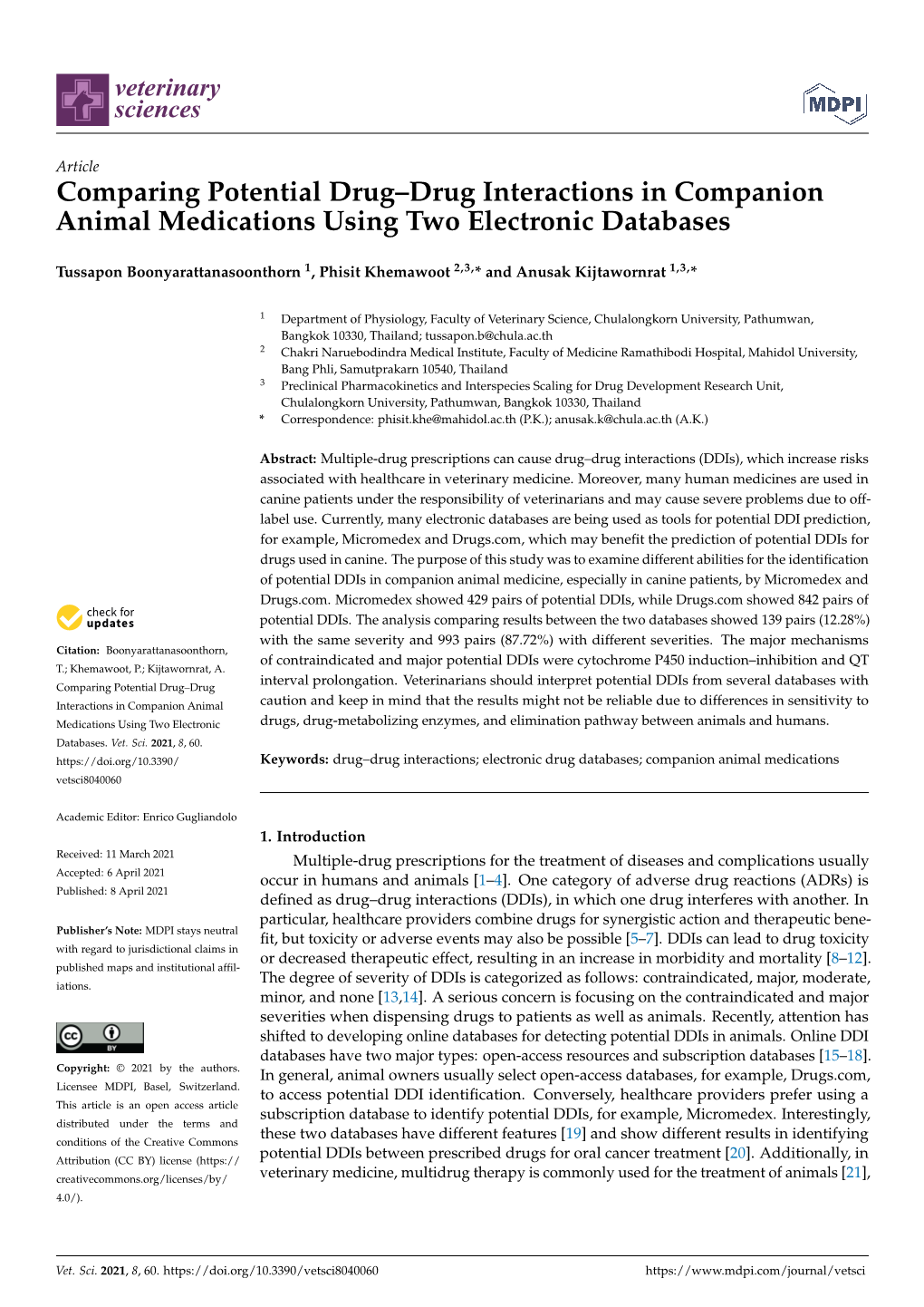 Comparing Potential Drug–Drug Interactions in Companion Animal Medications Using Two Electronic Databases