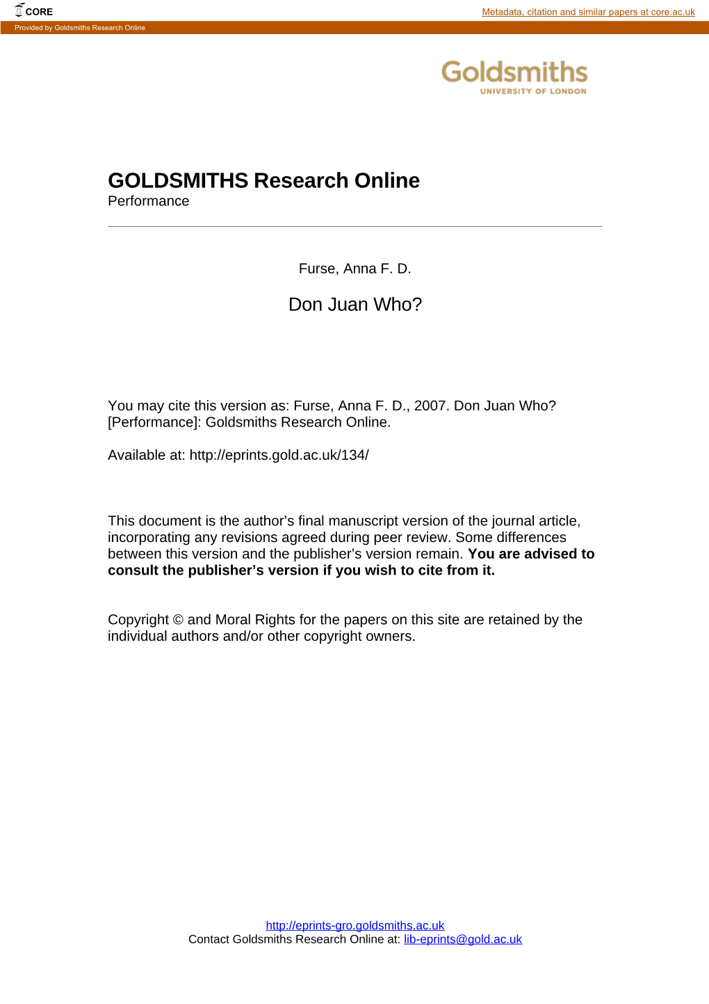 Goldsmiths Research Online