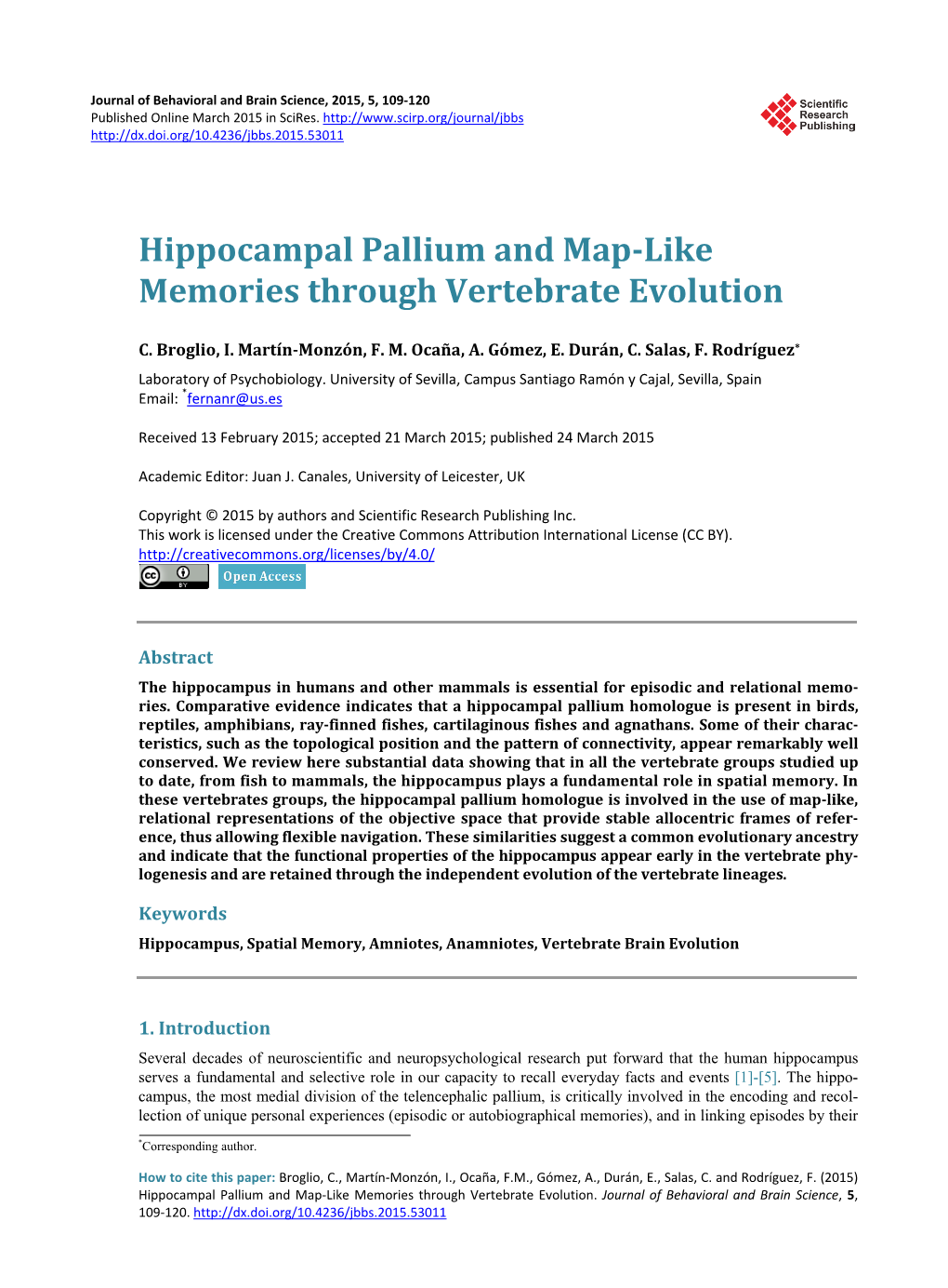 Hippocampal Pallium and Map-Like Memories Through Vertebrate Evolution