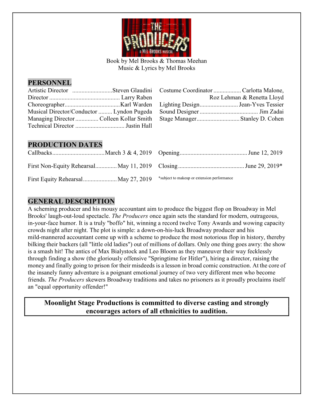 Personnel Production Dates General Description