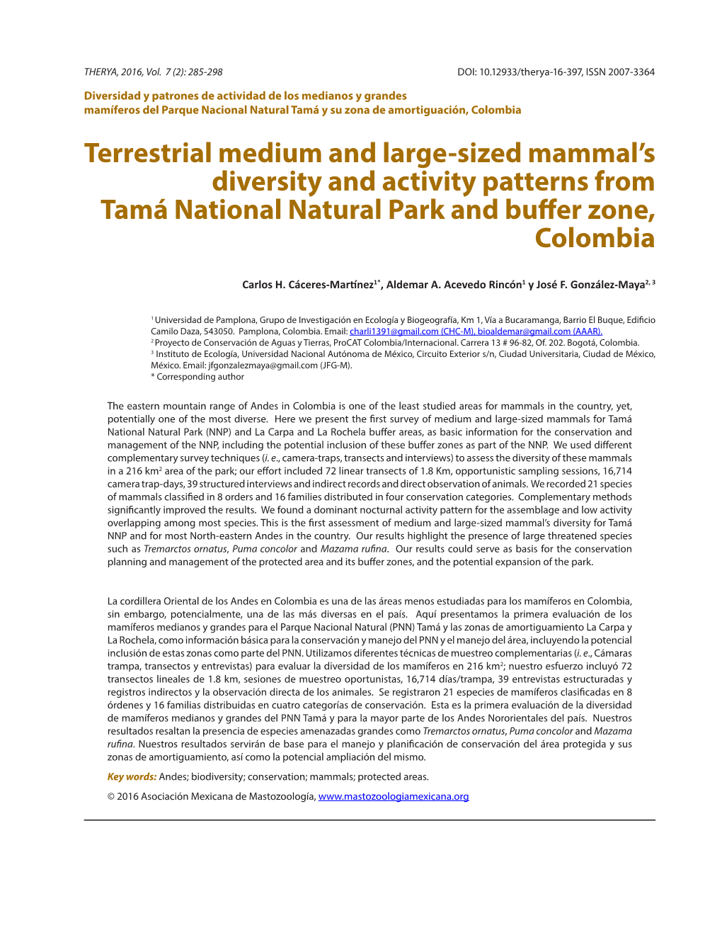 Terrestrial Medium and Large-Sized Mammal's