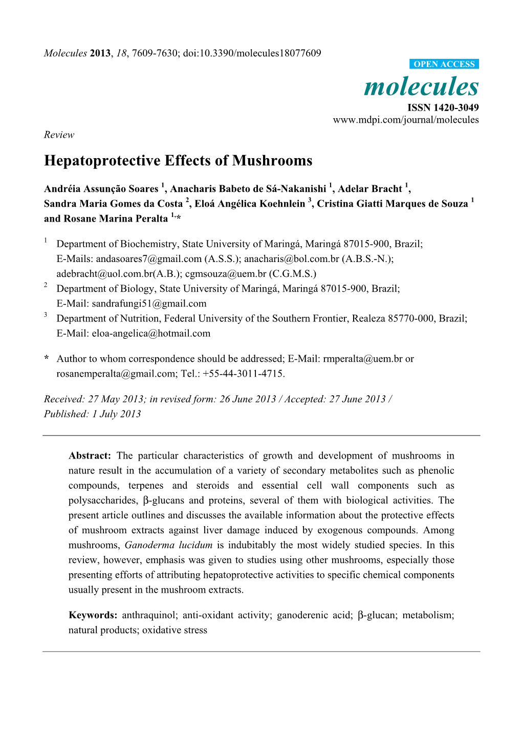 Hepatoprotective Effects of Mushrooms